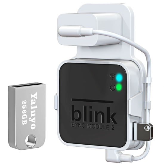 Picture of 256GB USB Flash Drive and Outlet Wall Mount for Blink Sync Module 2 with Short Cable, No Messy Wires, Easy Move Mount Bracket Holder for Blink Outdoor Indoor Security Camera (1 Pack)