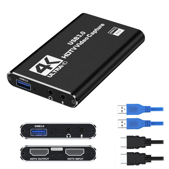 Picture of dobestyou 4K Audio Video Capture Card with HDMI Cable,USB 3.0, Full HD 1080P for Game Recording, Live Streaming Broadcasting…（Black）…