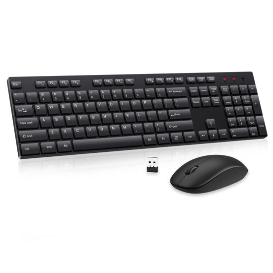 Picture of Wireless Keyboard and Mouse Combo, EDJO Silent Full Size Cordless USB Keyboard Mouse, 2.4GHz Lag-Free, Long Battery Life, for Computer, Laptop, PC, Chromebook, Windows