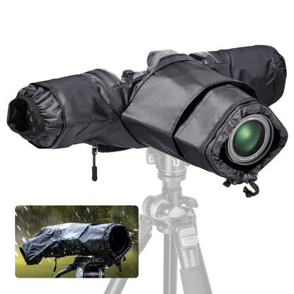 Picture of ULANZI RC01 Camera Rain Cover, Small Size Durable Nylon Raincoat Compatible with Canon Sony Nikon DSLR Mirrorless Vlog Camera & Lenses Within 260mm, with Sleeves, Drawstrings, Viewing Window