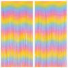 Picture of 2 Pack Macaron Rainbow Foil Fringe Curtain Backdrop, 3.2Ft x 8.2Ft Colorful Metallic Tinsel Curtains Plastic Streamers Door Curtain for Photo Booth Baby Shower Birthday Christmas Party Decoration