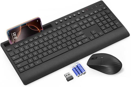 Picture of Trueque Wireless Keyboard and Mouse Combo - Full-Size Quiet Keyboard with Palm Rest, Phone Holder, Multimedia Keys, Power Switch, Compatible with Windows, Chrome OS, PC, Laptop (Batteries Included)