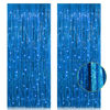 Picture of 2 Pack 3.2ft x 8.2ft Blue Foil Fringe Curtains Photo Backdrop Party Decorations, Metallic Tinsel Foil Fringe Streamer Curtains for Party Door Wall Curtains Bachelorette Christmas New Year Decorations