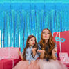 Picture of 2 Pack 3.2ft x 8.2ft Blue Foil Fringe Curtains Photo Backdrop Party Decorations, Metallic Tinsel Foil Fringe Streamer Curtains for Party Door Wall Curtains Bachelorette Christmas New Year Decorations