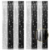Picture of PIGETALE, 2 Pack 3.2 x 8.2 ft Black and Silver Foil Fringe Curtains Party Decorations, Sparkle Tinsel Curtain Photo Backdrop for Birthday Wedding Graduation Stream