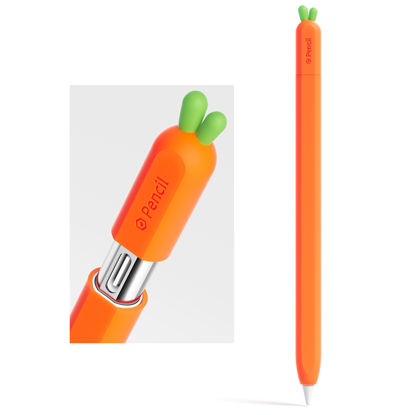 Picture of ELETIUO Silicone Case Compatible with Apple Pencil (USB-C),Protective Holder Grip Sleeve with Cap Accessories,Anti-Slip Cover Supports Magnetic Compatible with Apple Pencil 3rd Generation,Carrot