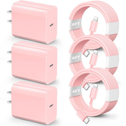 Picture of for iPhone Charger Fast Charging,【MFi Certified】 3 Pack 20W PD USB C Wall Charger Adapter with 6FT USB C to ightning Fast Charging Cable Compatible with iPhone 14/13/12/11/Pro/Pro Max/Xs/Xr/X, Pink
