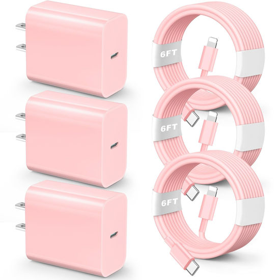 Picture of for iPhone Charger Fast Charging,【MFi Certified】 3 Pack 20W PD USB C Wall Charger Adapter with 6FT USB C to ightning Fast Charging Cable Compatible with iPhone 14/13/12/11/Pro/Pro Max/Xs/Xr/X, Pink