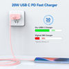 Picture of for iPhone Charger Fast Charging,【MFi Certified】 3 Pack 20W PD USB C Wall Charger Adapter with 6FT USB C to ightning Fast Charging Cable Compatible with iPhone 14/13/12/11/Pro/Pro Max/Xs/Xr/X, Pink
