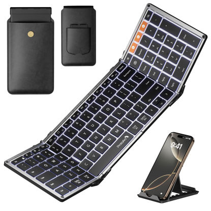 Picture of ProtoArc Backlit Foldable Keyboard, XK01 Plus Folding Portable Bluetooth Keyboard for Travel, True Full Size External Wireless Keyboard with Backlight for iPad Tablet Smartphone Laptop PC