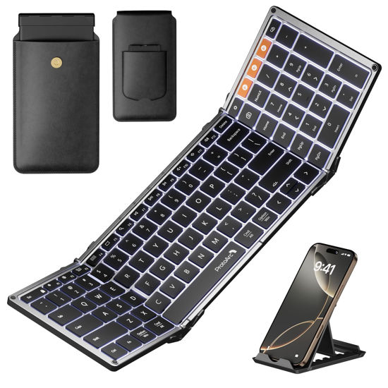 Picture of ProtoArc Backlit Foldable Keyboard, XK01 Plus Folding Portable Bluetooth Keyboard for Travel, True Full Size External Wireless Keyboard with Backlight for iPad Tablet Smartphone Laptop PC