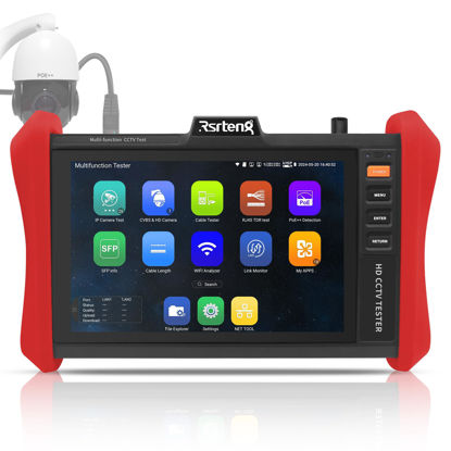 Picture of Rsrteng CCTV Tester 4K 12MP IP Camera Tester POE++ Max 90W POE Camera Tester 8MP TVI/CVI/AHD/CVBS Coaxial Camera Tester,1CH SFP Module,WiFi,Network Tools,Cable Tester,HDMI/VGA,POE Detection