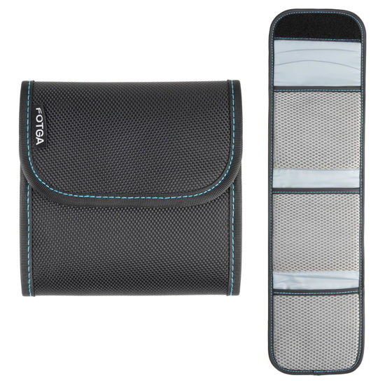 Picture of FOTGA Camera Lens Filter Pouch for 3 Filters, Fits up to 95mm Circular Filter and 100x100mm(4x4) Square Filters, Foldable 3 Pockets Wallet for UV CPL ND Filter, Waterproof, Durable with Belt Loop