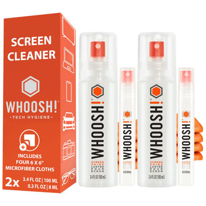 Picture of WHOOSH! Laptop Screen Cleaner Spray and Wipe [Set of 2] - 3.4 + 0.3 fl oz + 2 Microfiber Cloths - Duo with Large & Travel Size Bottles for Eyeglass Cleaner & Car Screen Cleaner- iPhone Cleaning Kit