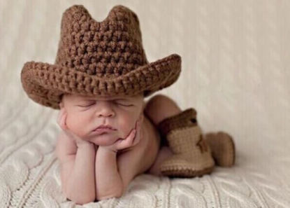Picture of Vomdrok Newborn Photography Props Outfits Cute Cowboy Hat Shoe Set Infant Baby Boy Girl Photoshoot Props Costume (Light Brown)