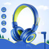 Picture of noot products Kids Headphones with Microphone K12 Stereo 5ft Long Cord with 85dB/94dB Volume Limit Wired On-Ear Headset for iPad/Amazon Kindle,Fire/Toddler/Boys/Girls/School(Blue/Lime)