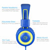 Picture of noot products Kids Headphones with Microphone K12 Stereo 5ft Long Cord with 85dB/94dB Volume Limit Wired On-Ear Headset for iPad/Amazon Kindle,Fire/Toddler/Boys/Girls/School(Blue/Lime)