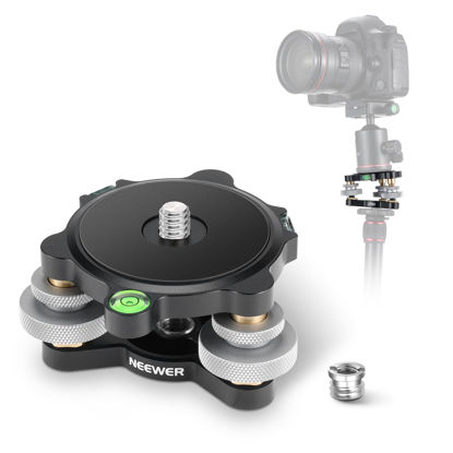 Picture of NEEWER Tripod Head Leveling Base Camera Leveler, 3 Axis Wheel Metal Head with Bubble Levels, 3/8" Screw & Thread, +/-9° Precise Angle Adjustment for Macro Panoramic Photography, Max Load 33lb, LP65