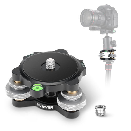 Picture of NEEWER Tripod Head Leveling Base Camera Leveler, 3 Axis Wheel Metal Head with Bubble Levels, 3/8" Screw & Thread, +/-9° Precise Angle Adjustment for Macro Panoramic Photography, Max Load 33lb, LP65