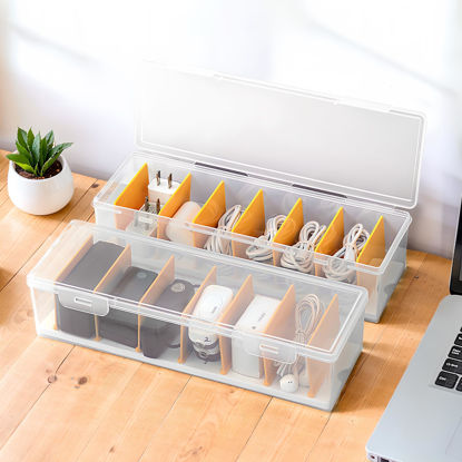 Picture of PAVSTINE 2 Pack Clear Cable Organizer Box with Lid, Plastic Charger Cable Cord Storage Organizer, Office Desk Organizers, Multifunctional Accessories Storage for Home Drawer Office, Stackable