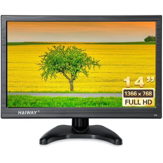 Picture of Haiway 14 Inch Security Monitor, 1366x768 Resolution Small PC Monitor Built-in Speakers with HDMI/VGA/BNC/AV Ports, Home Office Mini hdmi Monitor for Laptop, CCTV Camera, Gaming with Remote Control