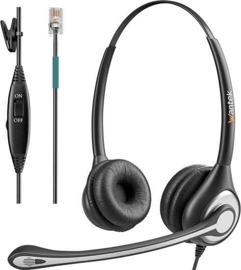 Picture of Wantek Corded Telephone Headset Dual w/Noise Canceling Mic Compatible with Avaya Aastra Allworx Adtran Alcatel Lucent AltiGen Digium Gigaset InterTel Mitel Plantronics Landline Deskphones(F602S1)
