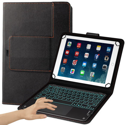 Picture of eoso TouchPad Keyboard case for 9",9.7",10.1",10.2",10.5",10.9",11" Tablets,2-in-1 Bluetooth Wireless Keyboard with Touchpad,7 Colors Backlit & Leather Folio Cover(Black)