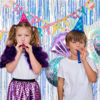 Picture of 2 Pack Foil Curtain Backdrop Iridescent Metallic Tinsel Foil Fringe Curtains Photo Booth Props for Birthday Wedding Engagement Baby Shower Bachelorette Christmas Holiday Celebration Party Decorations