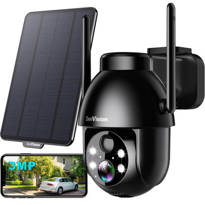 Picture of Solar Security Cameras Wireless Outdoor, 2K Battery Powered PTZ WiFi 3MP Indoor Security Camera for Home with Spotlight, PIR Motion Detection,Siren, Color Night Vision, 2-Way Talk, SD/Cloud Storage