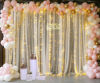 Picture of Champagne Tulle Backdrop Curtain with Lights String for Parites Wedding 10x8ft Champagne Sheer Backdrop Curtains for Bridal Baby Shower Valentine's Day Birthday Party Photo Booth Props Decorations