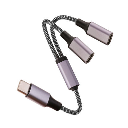 Picture of Fidioto USB C Splitter Cable(10 inch Long), USB Splitter 1 in 2 Out,1 USB C to Dual USB C Female Adapter Only Support Data Transfer, 2-in-1 Type C Splitter Cable for iMac/iPhone 16/iPad Pro Air 5/PC