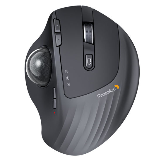 Picture of ProtoArc Wireless Trackball Mouse, EM01 NL Ergonomic Bluetooth Rollerball Thumb Mouse Rechargeable Computer Laptop Mouse, Adjustable Angle & 3 Device Connection for PC, Mac, Windows-Gray Ball