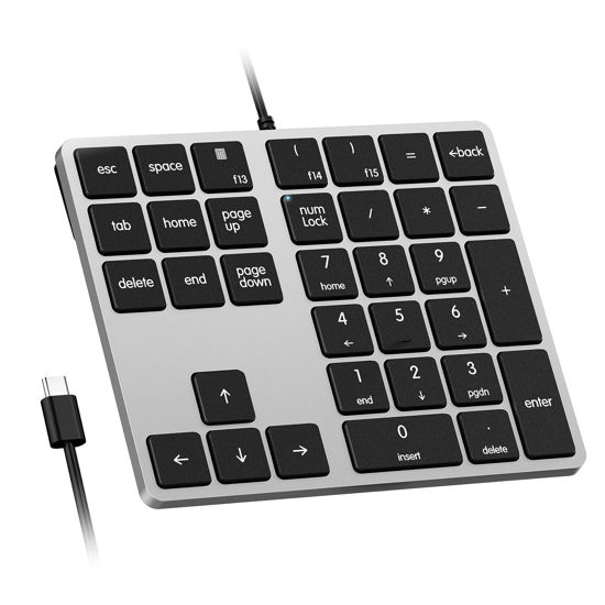 Picture of Kisnt Wired USB-C Number Pad, Slim Type-C numpad 34 Key Numeric Keypad Portable 10 Key USB keypad for Laptop, Apple Mac iMac MacBook Pro/Air, Windows PC