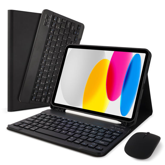 Picture of SOPPY Keyboard Case for iPad 10th Generation & Mouse for New iPad 10th Generation 10.9in 2022 (A2696/A2757/A2777), Detachable Wireless Keyboard Case, Slim Keyboard Cover, Built-in Pen Holder, Black