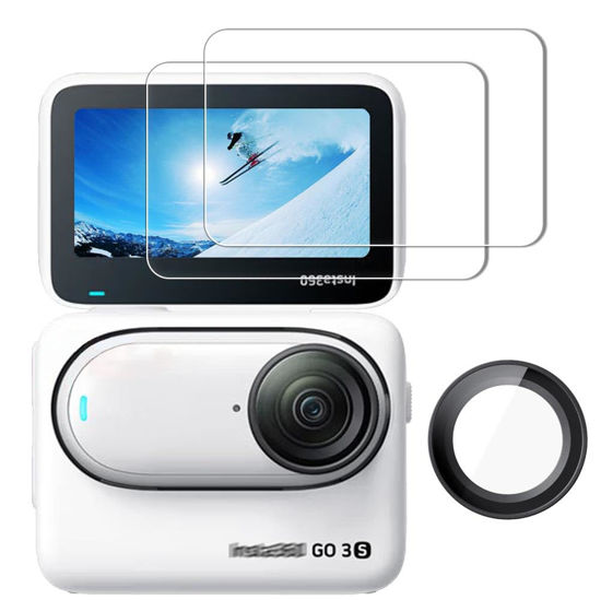 Picture of iDaPro Lens Guard Protector for Insta360 GO 3s LCD Screen + Insta 360 Lens [1+2 Pack] Tempered Glass Bubble Free