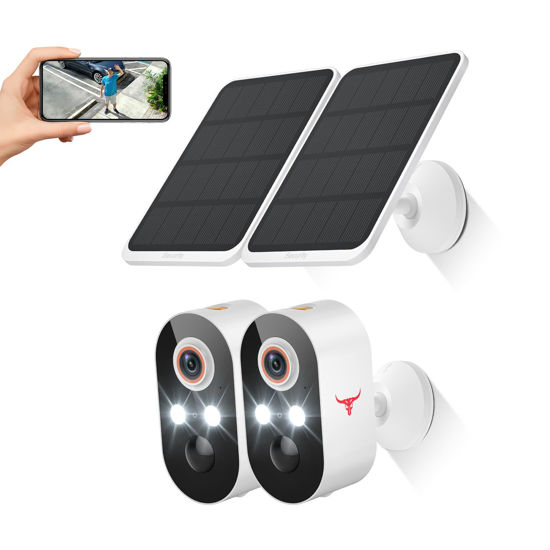 Picture of GlowPop 1080p Wireless Security Camera with Solar Panel, AI Human Detection, 2-Way Talk, Night Vision, Cloud Storage, Battery Included, Battery Camera for Home Security,2.4G WiFi (2 Pack)