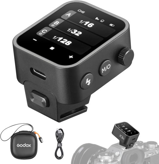 Picture of Godox X3-O Touchscreen TTL Wireless Flash Trigger for Olympus/Panasonic Camera, 1/8000s HSS TTL TCM Function, Built-in Battery USB-C Charge Flash Transmitter Compatible with Olympus E-P3 E-PL5 E-M1