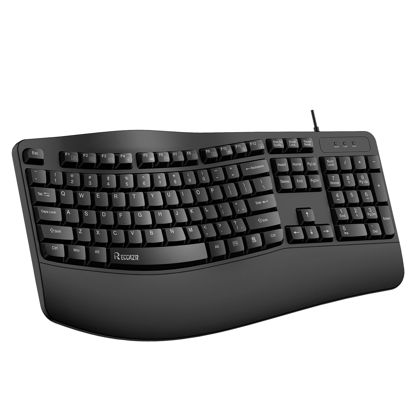 Picture of RECCAZR Ergonomic Keyboard, Wired Computer Keyboard with Wrist Rest, Wave Keyboard for Natural Typing,Spill-Resistant Keyboard Compatible with Windows/PC/Laptop(Black)