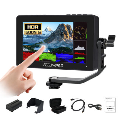 Picture of FEELWORLD F5 Pro X 5.5 Inch 1600nits Daylight Visible DSLR Camera Field 4K Monitor with 3D LUT HDMI Touchscreen Monitor Video Monitor 4K-HDMI DC Input Output Include Battery+Carry Case Bundle