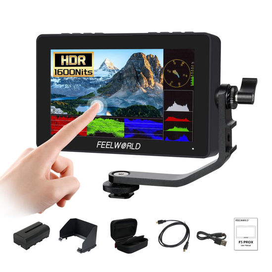 Picture of FEELWORLD F5 Pro X 5.5 Inch 1600nits Daylight Visible DSLR Camera Field 4K Monitor with 3D LUT HDMI Touchscreen Monitor Video Monitor 4K-HDMI DC Input Output Include Battery+Carry Case Bundle