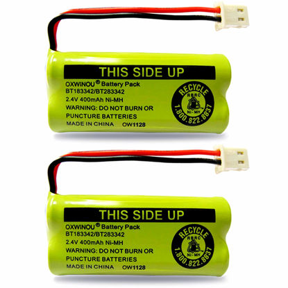 Picture of OXWINOU Replacement Battery BT183342/BT283342 BT166342/BT266342 BT162342 / BT262342 BT166342 Compatible with CS6114 CS6419 CS6719 AT&T EL52300 CL80112 CS6719-2 2.4V 400mAh (2 Pack)