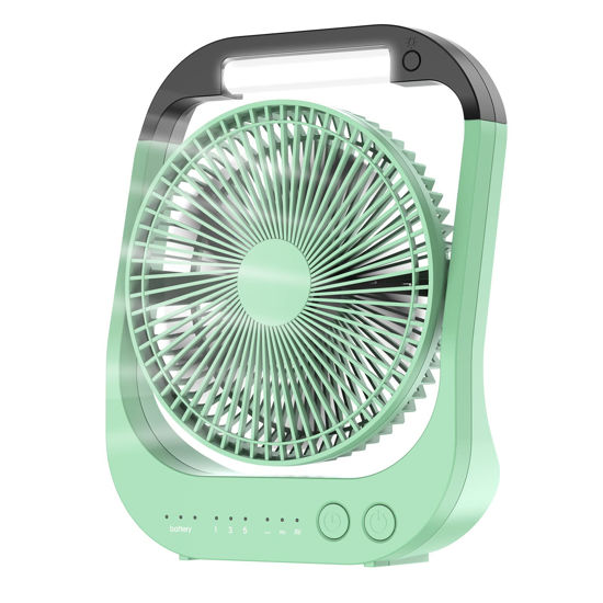 Picture of ATEngeus USB Desk Fan, 10000mAh Rechargeable Battery Operated Fan, 4 Speeds Table Fan, 8“ Camping Fan, 180°Rotation, LED Light, Timer, Portable Fan for Camping,Traveling
