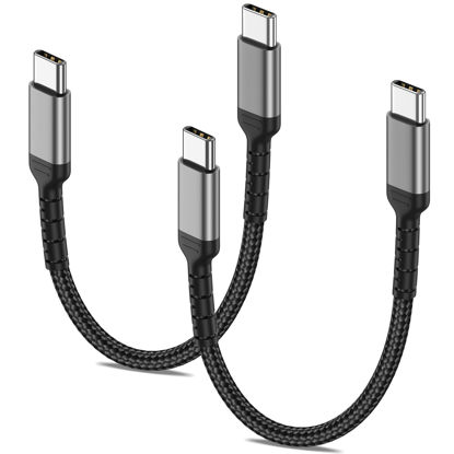 Picture of 6 Inch USB C Charger Cord, 2 Pack Short USB C to USB C Cable Braided Fast Charging USBC Cable Compatible with iPhone 15 Samsung Galaxy S23 Ultra Google Pixel, Short USB C to C Cable 0.5ft