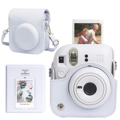 Picture of CAIYOULE Protective Camera Case for Instax Mini 12 Instant Camera for Fuji Mini 12 Case PU Leather Carrying Bag with Adjustable Shoulder Strap & 64 Pockets Photo Album - Clay White