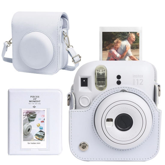 Picture of CAIYOULE Protective Camera Case for Instax Mini 12 Instant Camera for Fuji Mini 12 Case PU Leather Carrying Bag with Adjustable Shoulder Strap & 64 Pockets Photo Album - Clay White