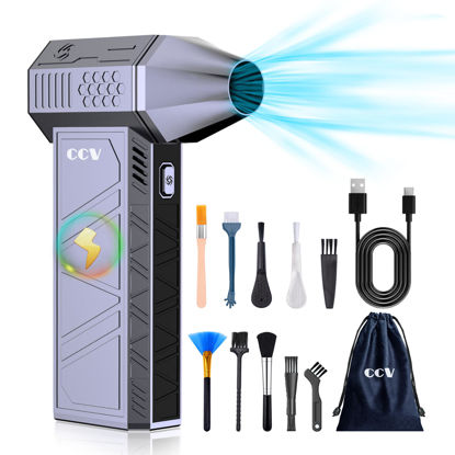 Picture of CCV Compressed Air Duster - 150000RPM Electric Air Duster for Cleaning Keyboard&PC 3 Gears Adjustable Rechargeable Cordless Jet Dry Blower Air Blower for Car and Home (F33-Pearl Blue)