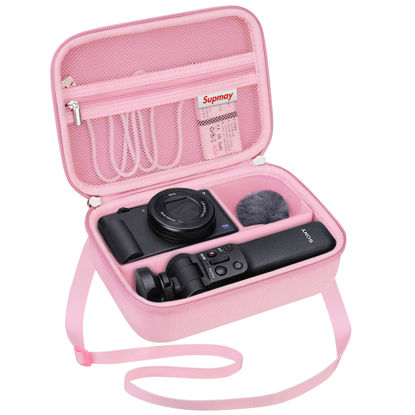 Picture of Supmay Hard Travel Case for Sony ZV-1F / ZV-1 / ZV-1 II Digital Camera, Protective Cases Bag Fits Vlogger Accessory Kit Tripod and Microphone, Extra Zipper Pocket fit Battery Charger, Pink