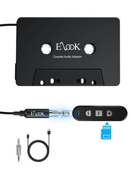 Picture of Elook Cassette to Bluetooth Adapter for Car, 5.1 Bluetooth Receiver Kit for Cassette Aux Adapter with 3.5 MM Auxillary Cable, Black