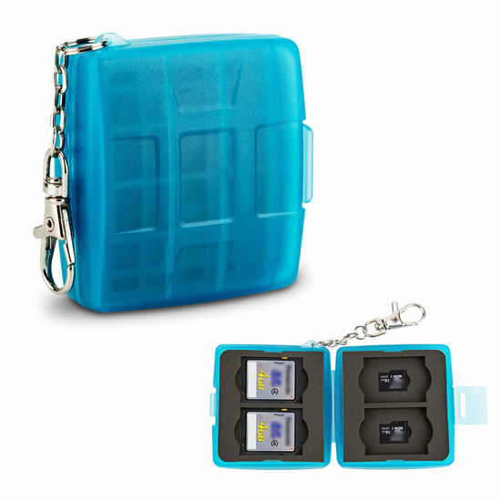 Picture of 8 Slots Memory Card Case for 4 SD/SDHC/SDXC Cards and 4 Micro SD/TF Cards,Anti-Dust Crush Resistance,SD Card Case Small Micro SD Holder with Chain (Blue)