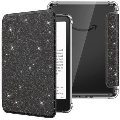 Picture of MoKo Case for All-new 7" Kindle Paperwhite 12th Gen 2024&Kindle Colorsoft Signature Edition 2024, Ultra Clear Soft Flexible Transparent TPU Back Cover Light Shell with Auto Wake/Sleep, Black & Glitter